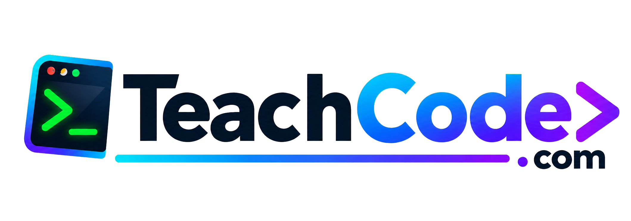 Teach Code logo with a colorful terminal and coding symbols